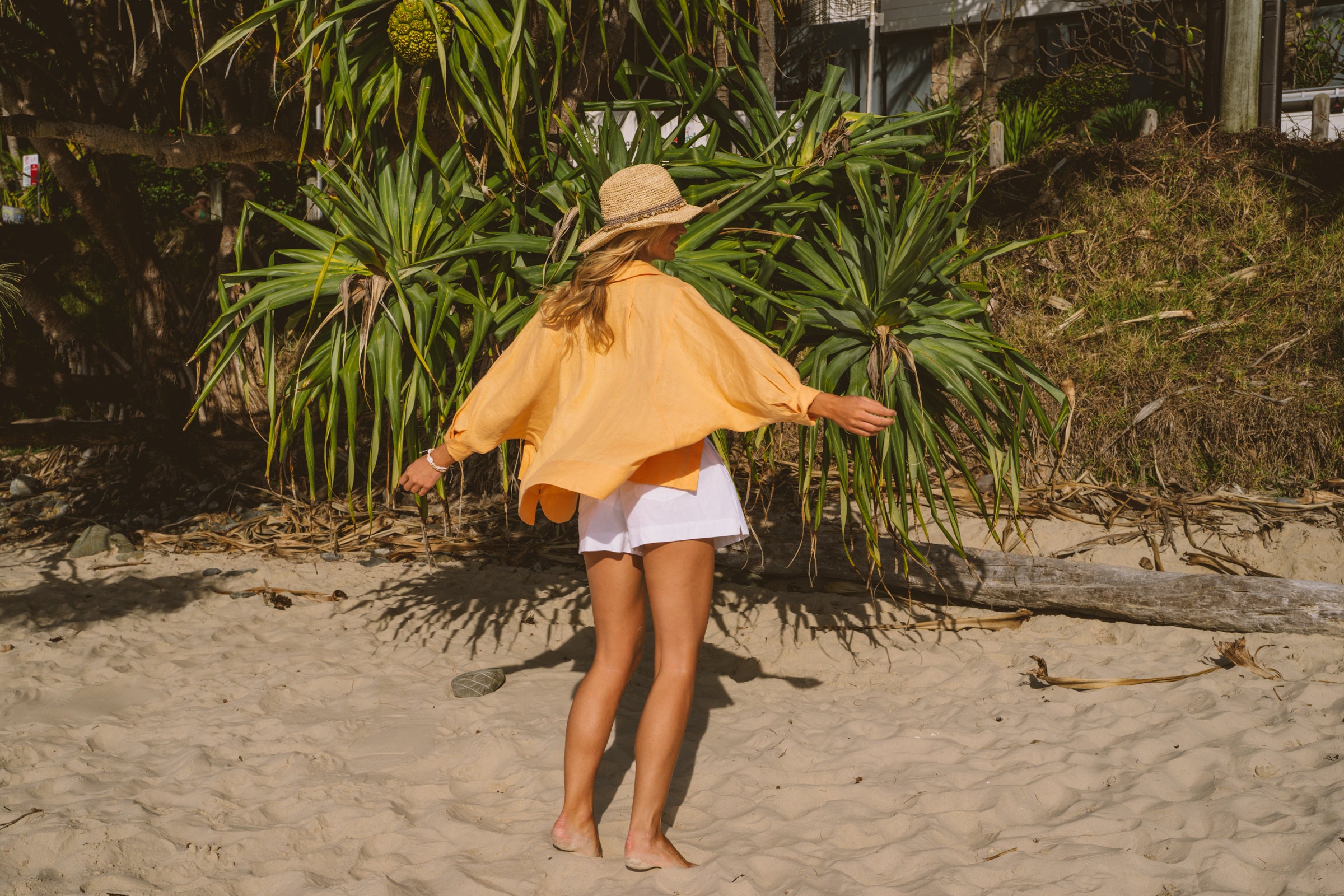 Solana 3/4 Sleeve Button Up Shirt - Melon