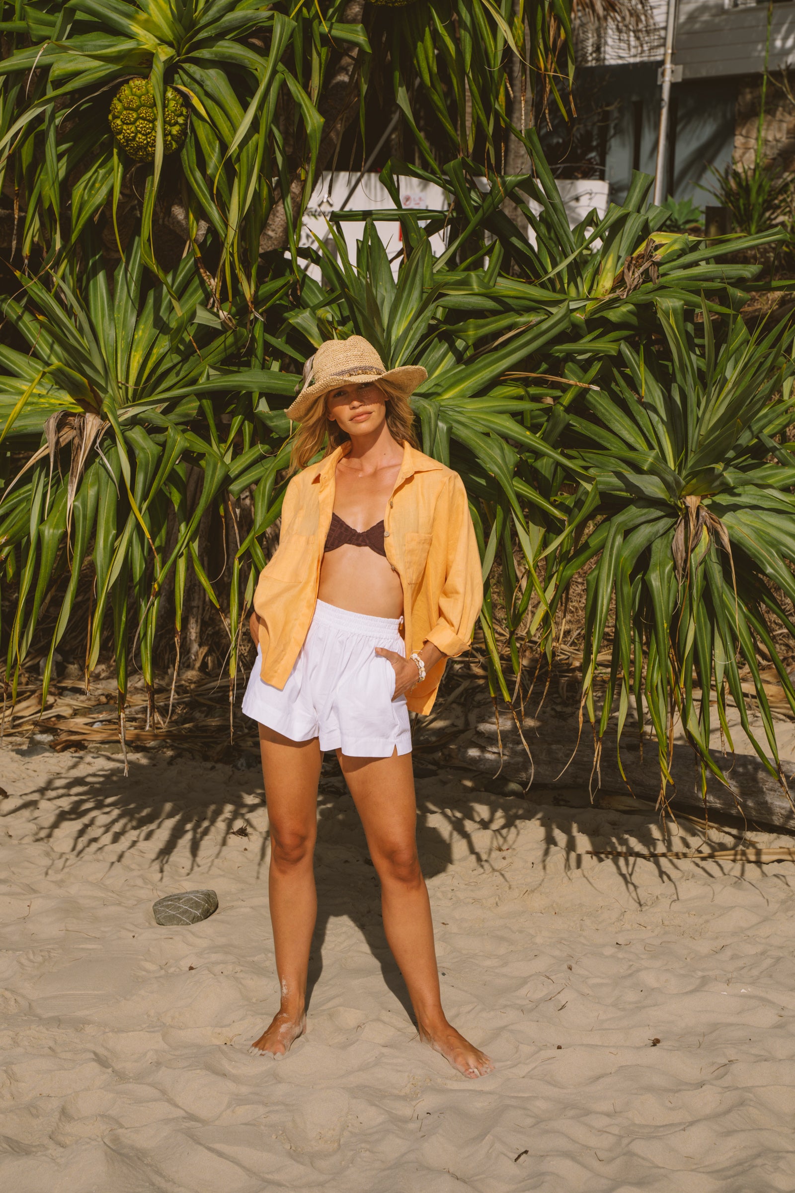 Solana 3/4 Sleeve Button Up Shirt - Melon