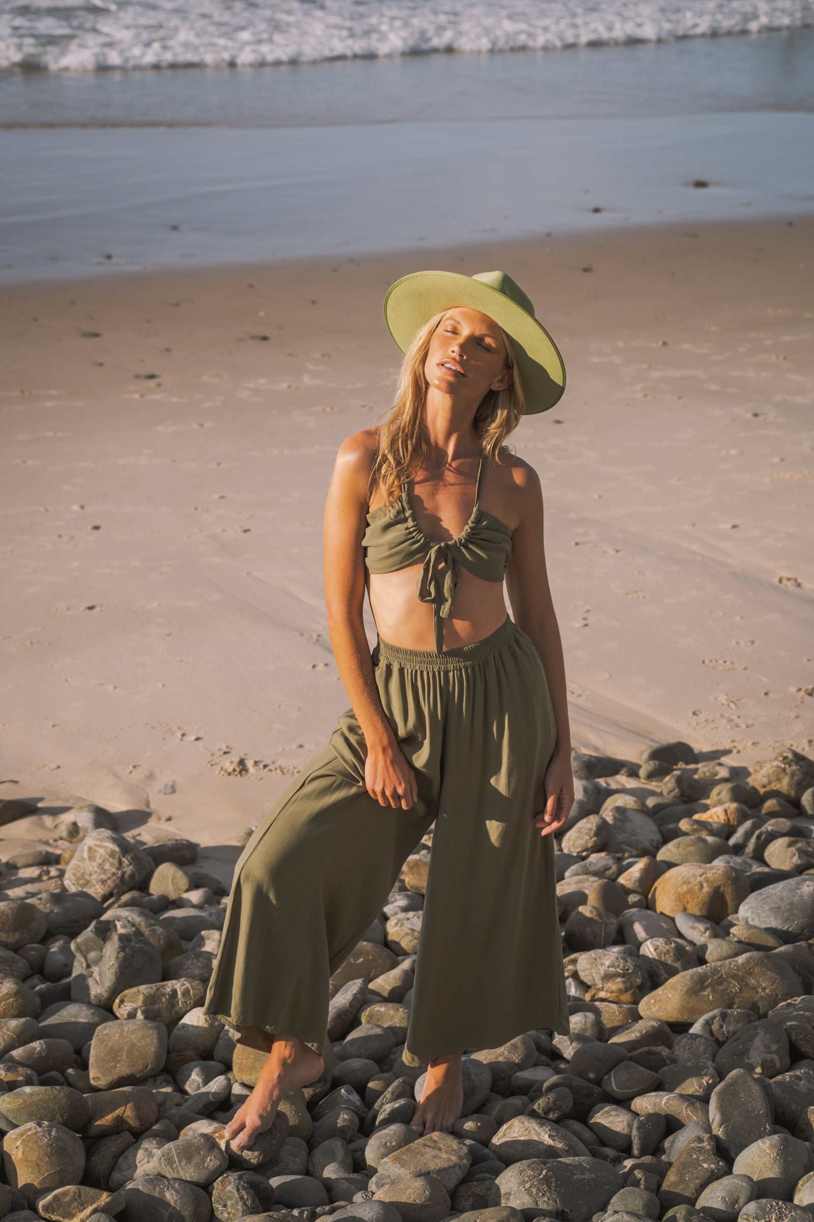 Solana Gathered Tie Top - Pandanus Green