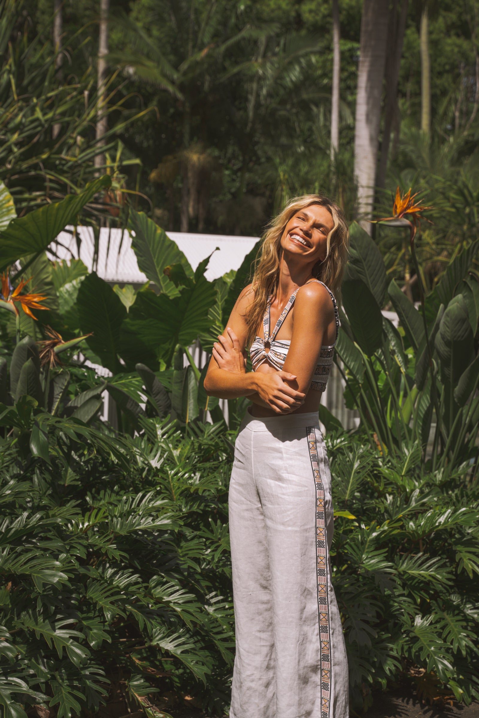 Blazing Border Wide Leg Pant- White