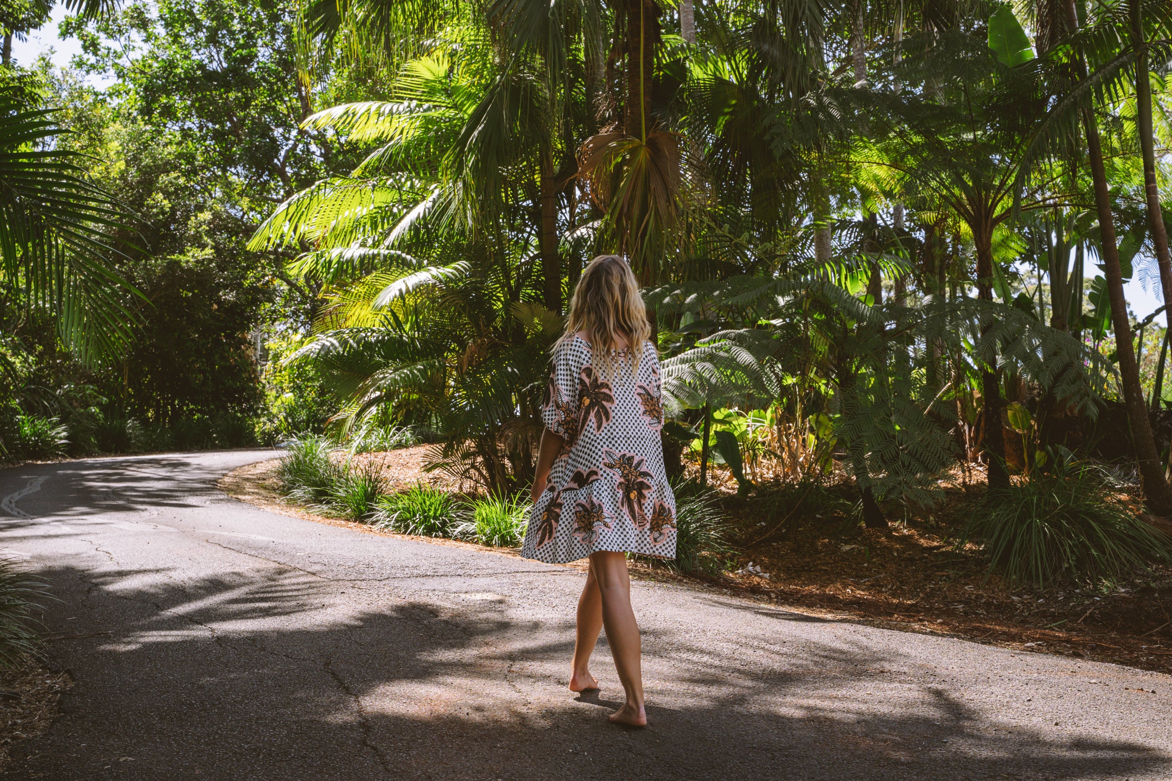 Paradise Palm Puff Sleeve Mini Dress