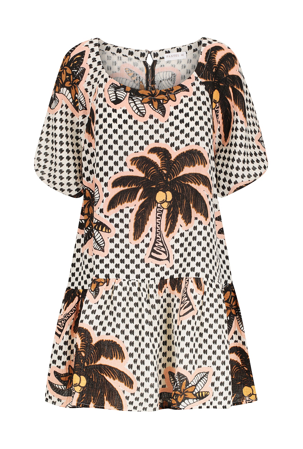 Paradise Palm Puff Sleeve Mini Dress