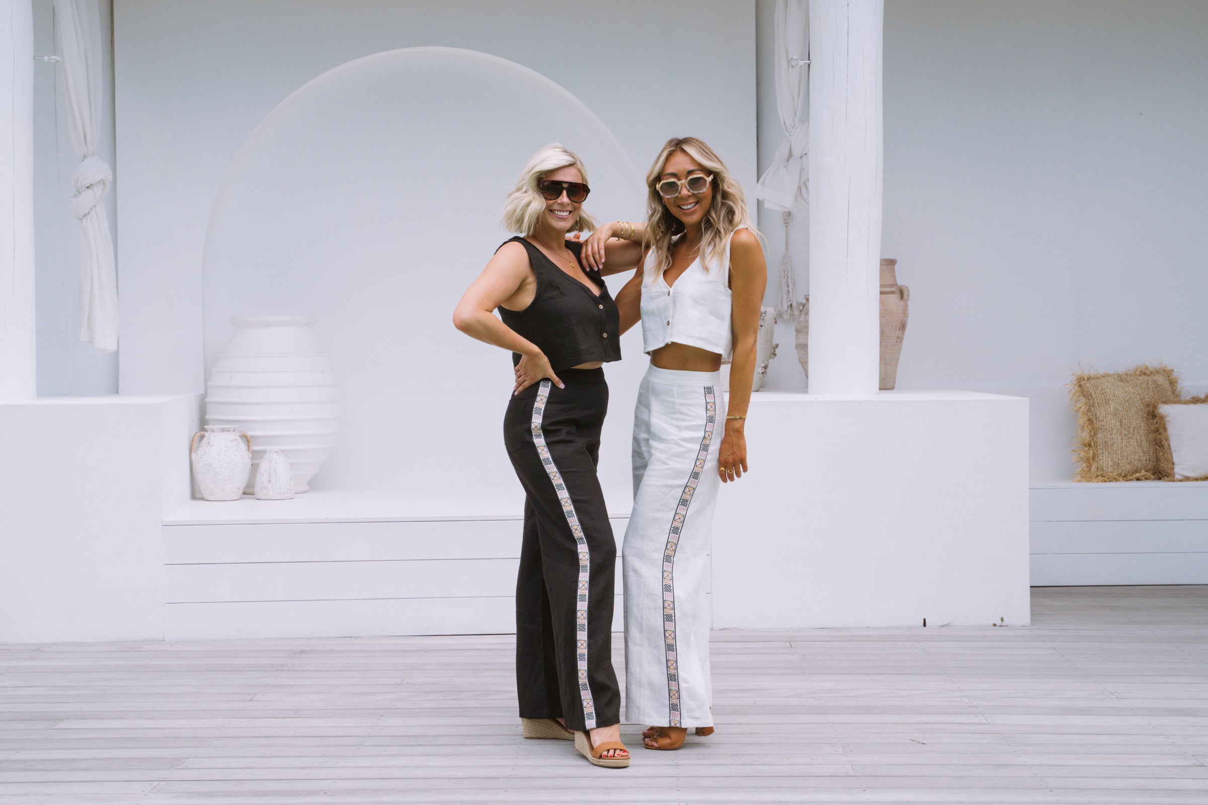 Blazing Border Wide Leg Pant- White