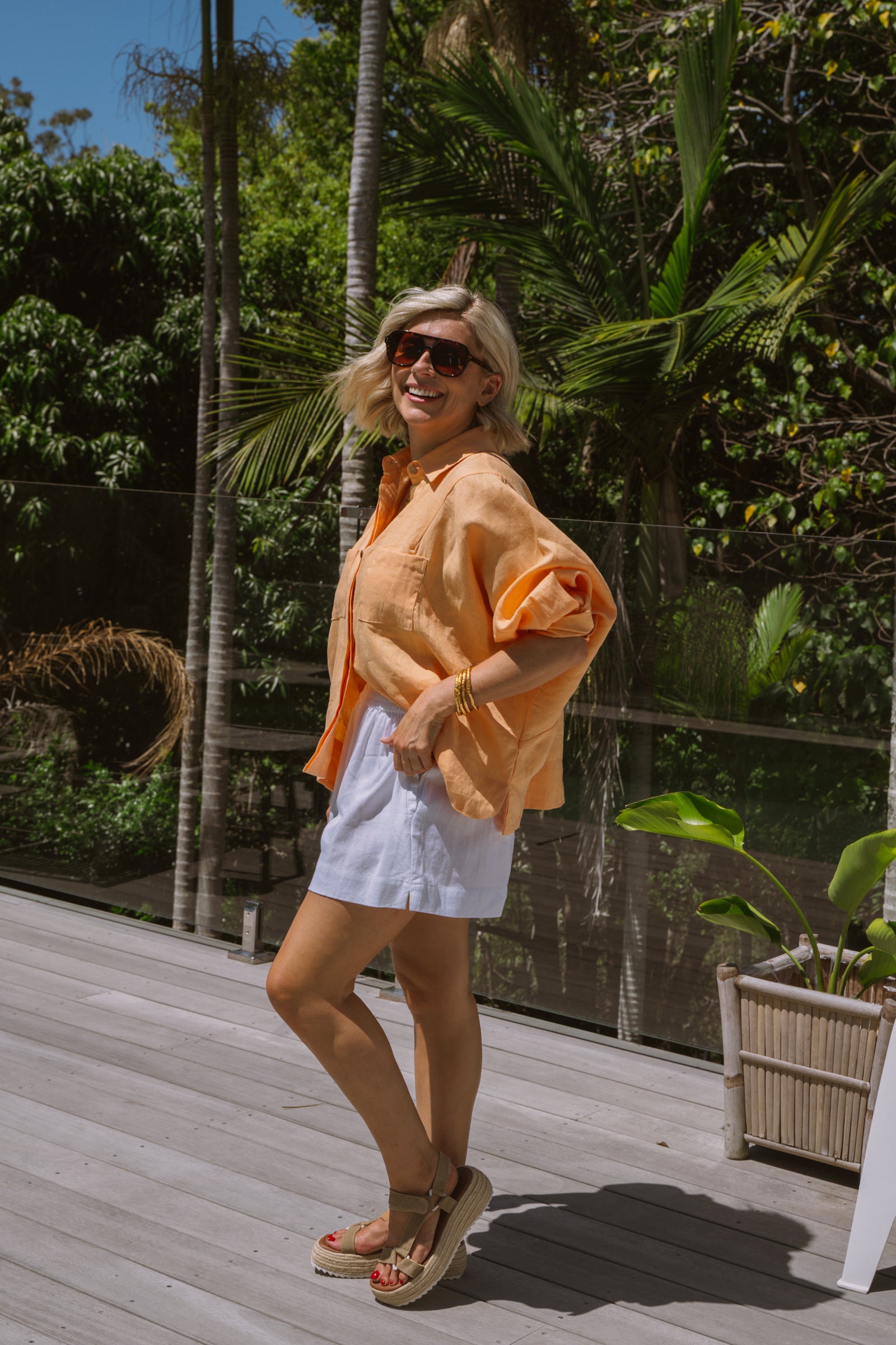 Solana 3/4 Sleeve Button Up Shirt - Melon