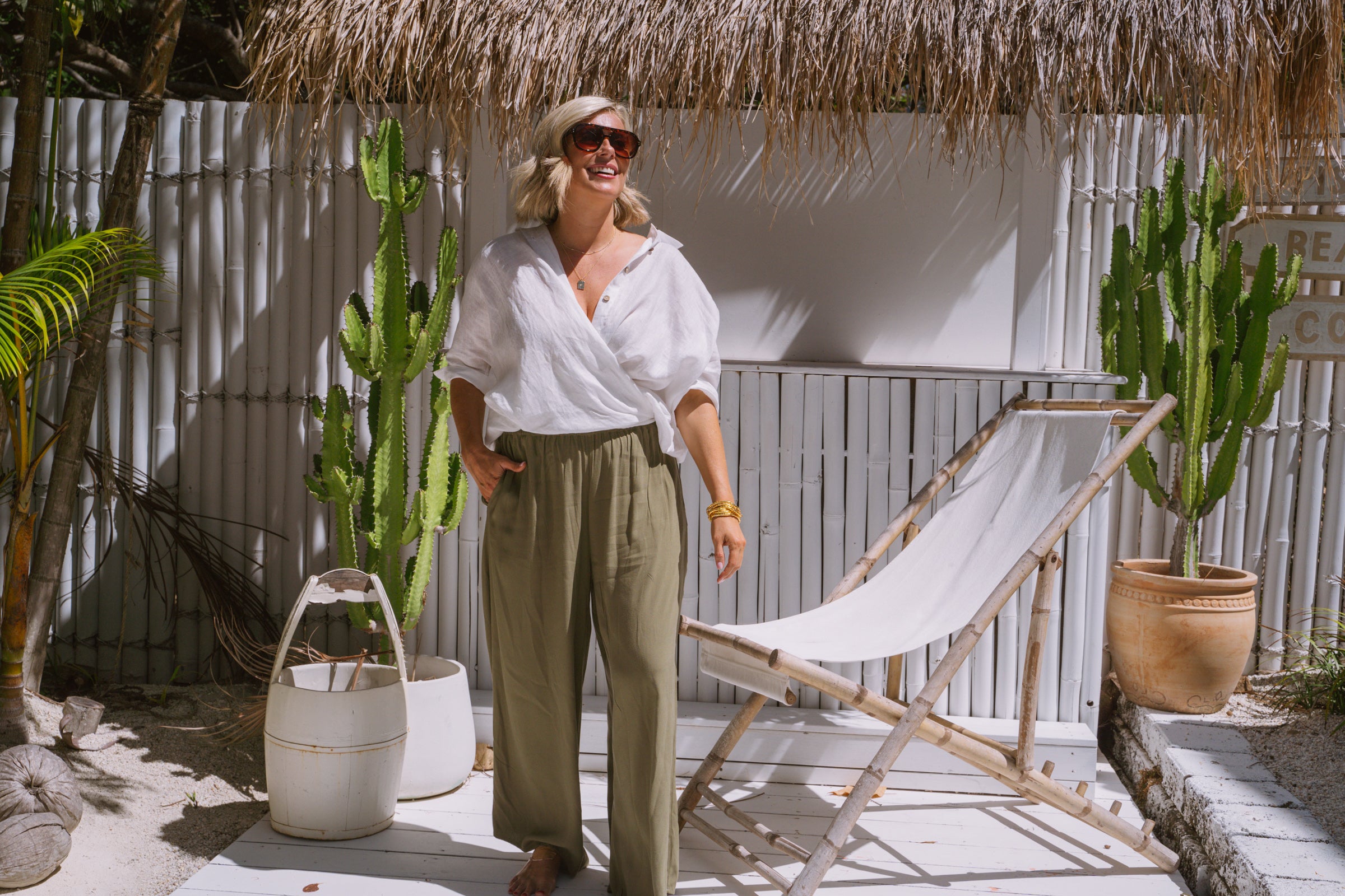 Solana Wide Leg Pant - Pandanus Green