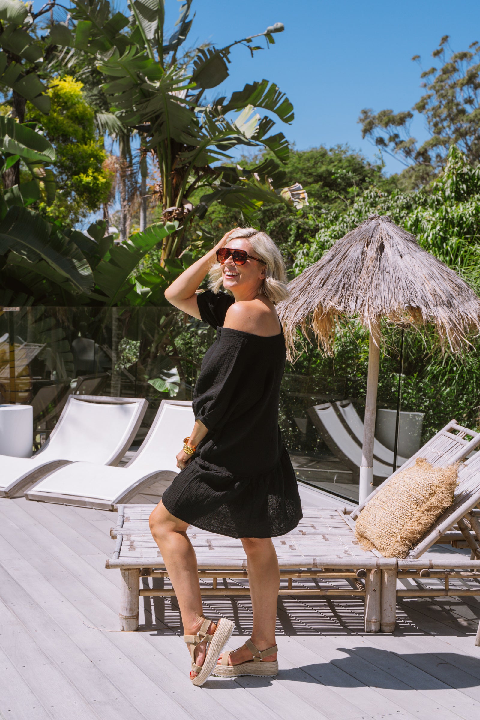 Solana Puff Sleeve Mini Dress - Black