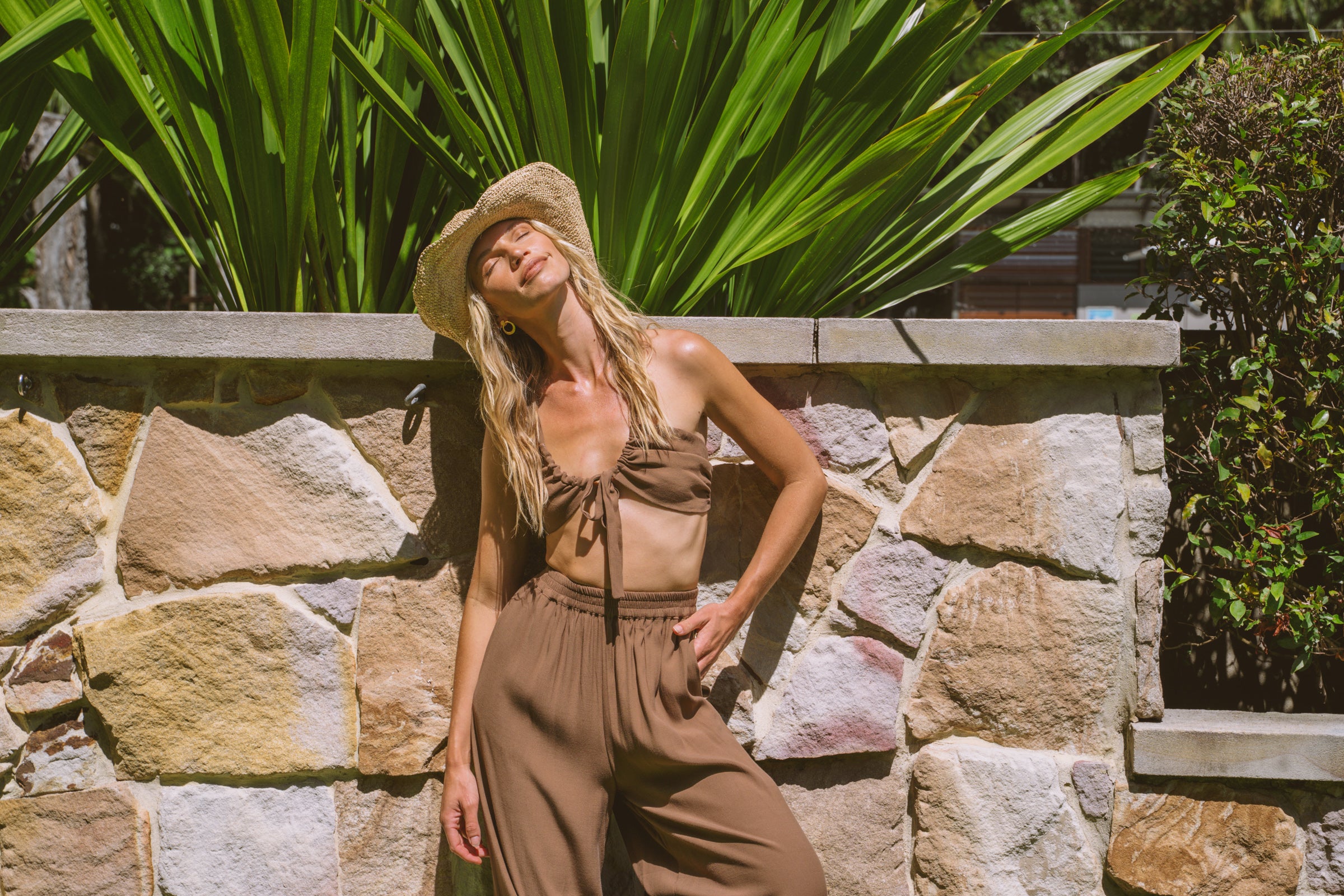 Solana Gathered Tie Top - Coconut Brown