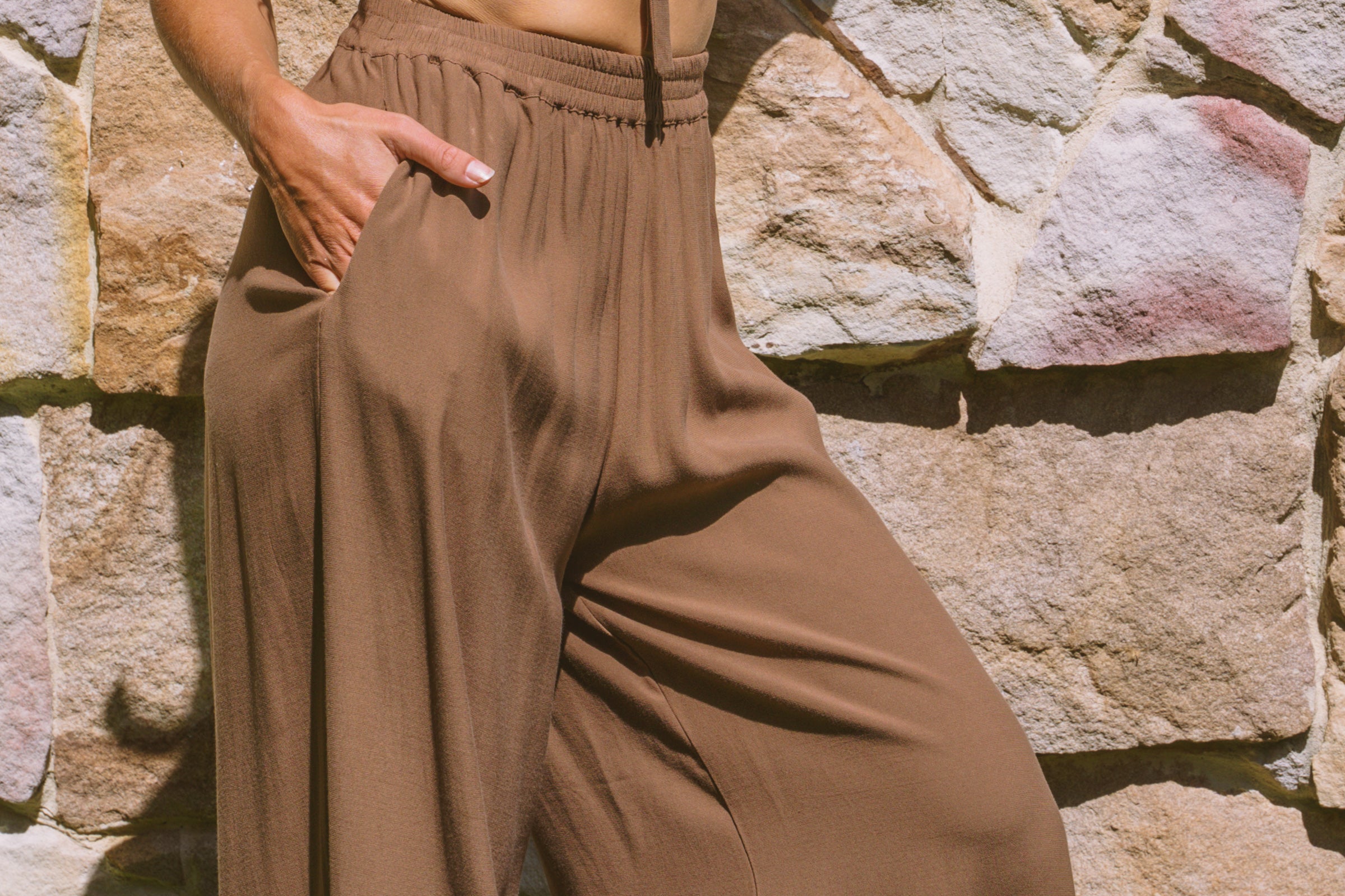 Solana Wide Leg Pant - Coconut Brown