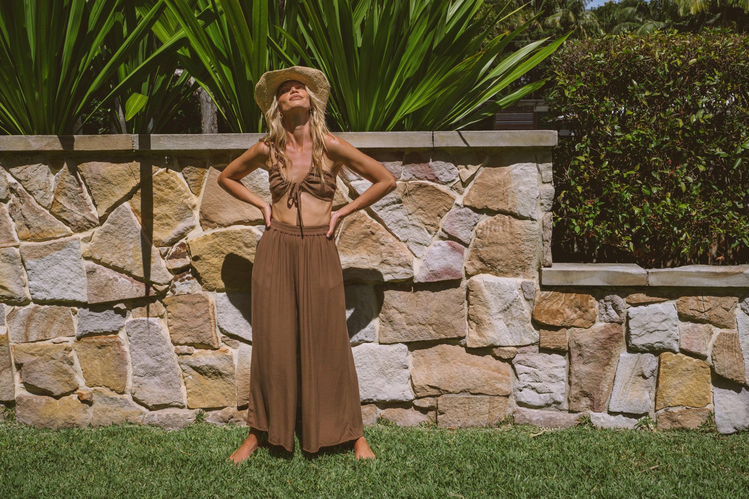 Solana Gathered Tie Top - Coconut Brown