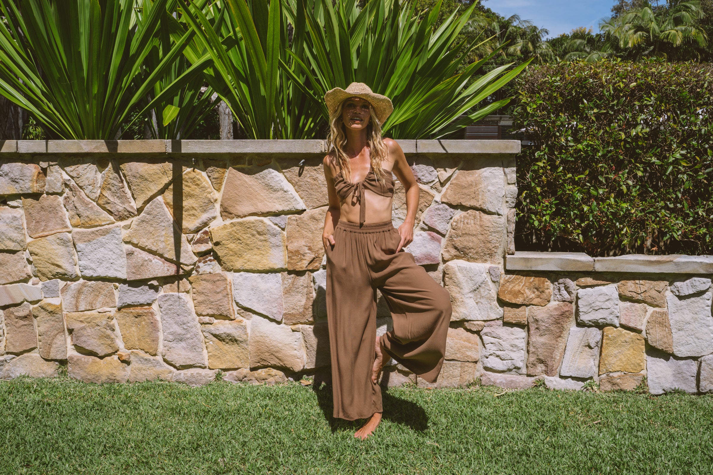 Solana Wide Leg Pant - Coconut Brown