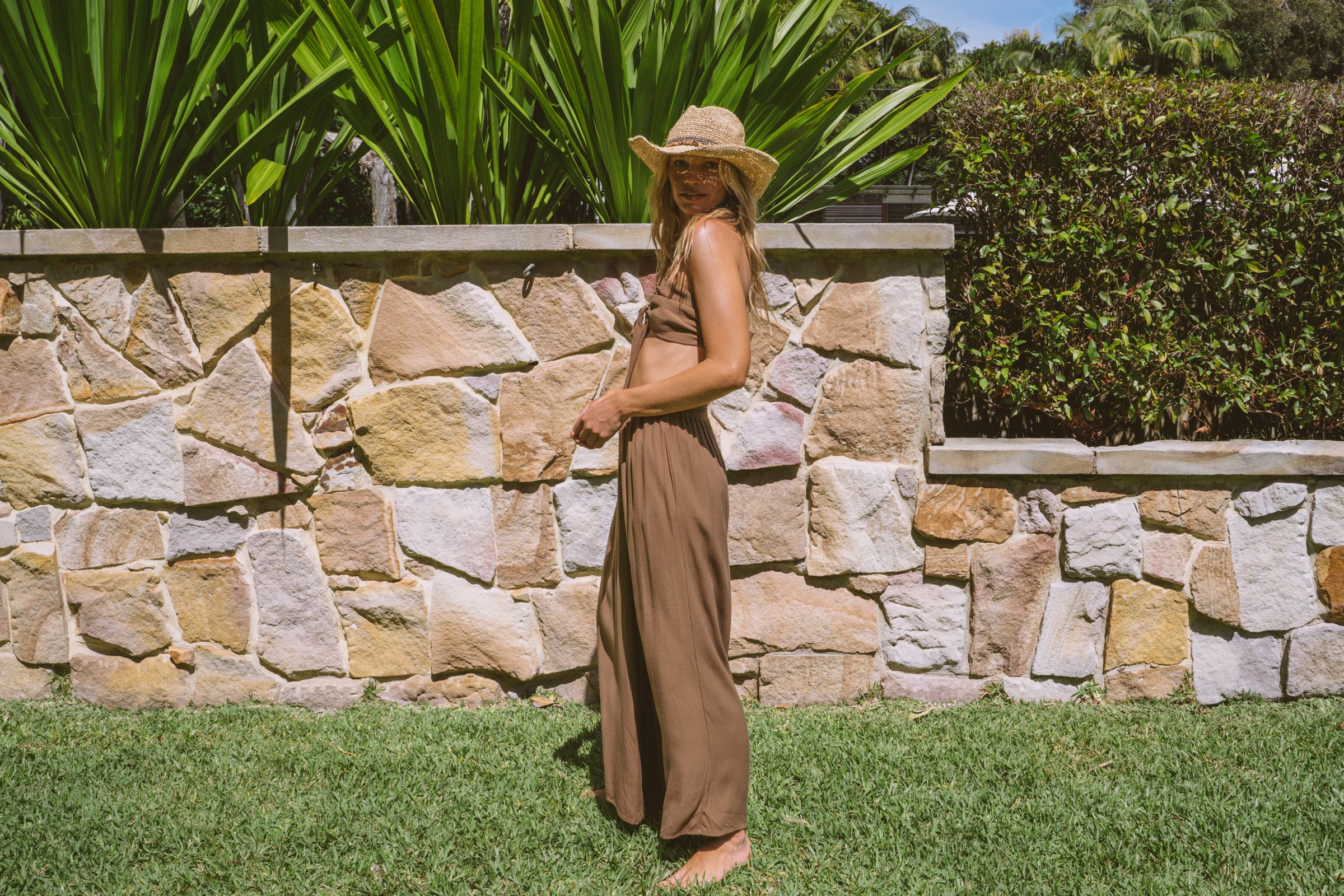 Solana Wide Leg Pant - Coconut Brown