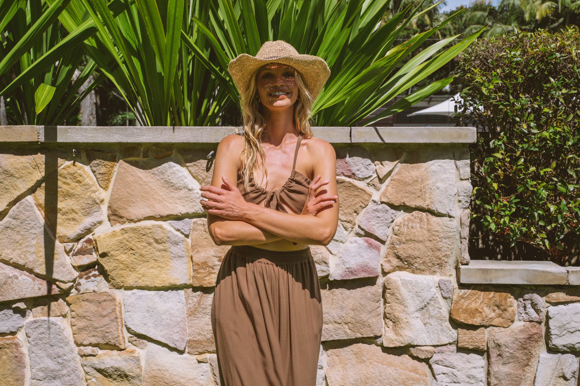 Solana Gathered Tie Top - Coconut Brown