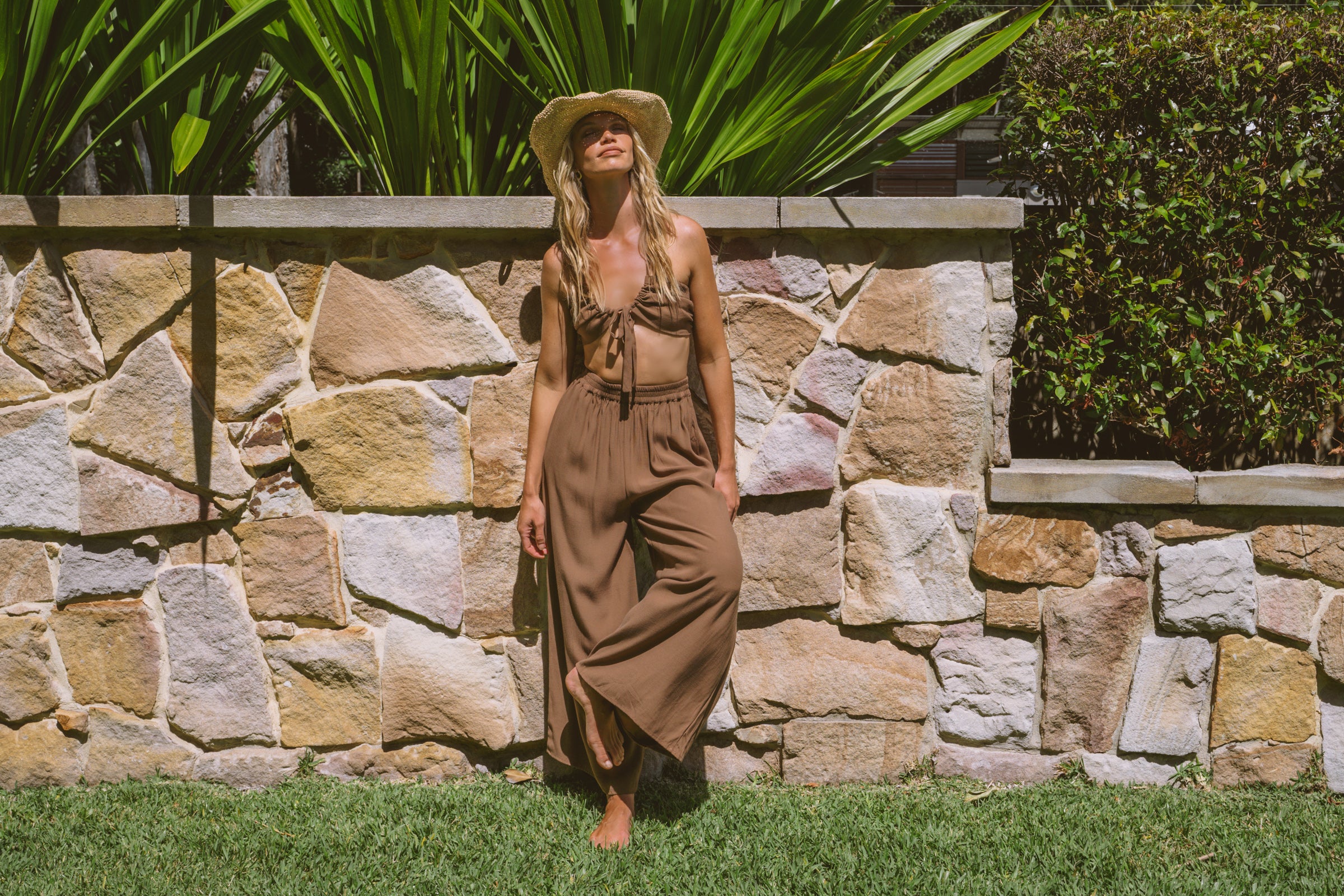 Solana Wide Leg Pant - Coconut Brown