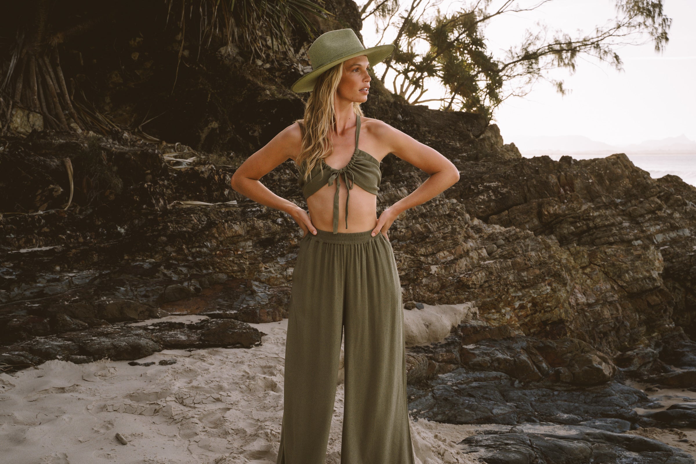 Solana Gathered Tie Top - Pandanus Green