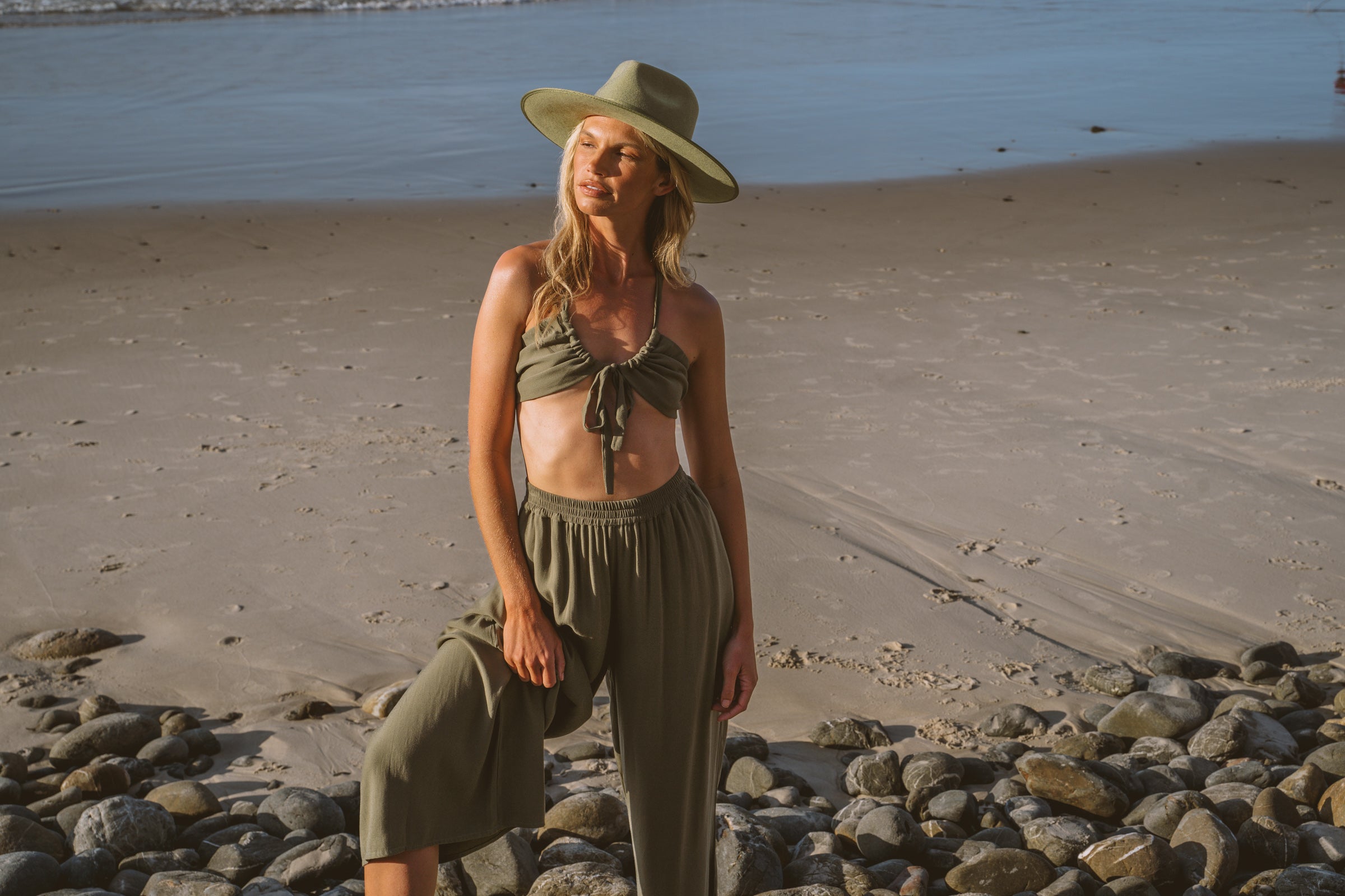 Solana Gathered Tie Top - Pandanus Green
