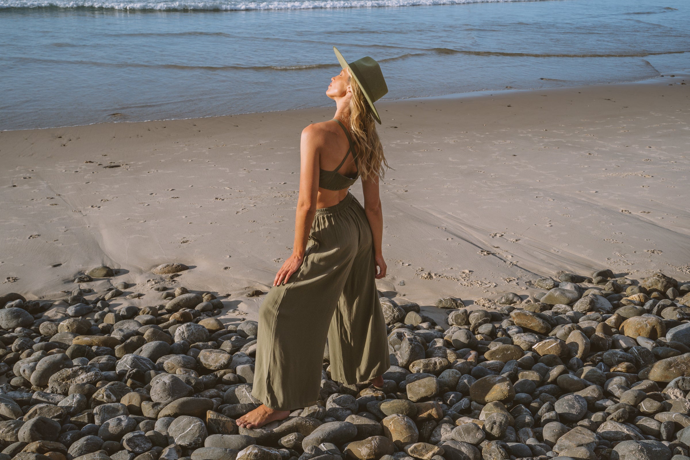 Solana Gathered Tie Top - Pandanus Green