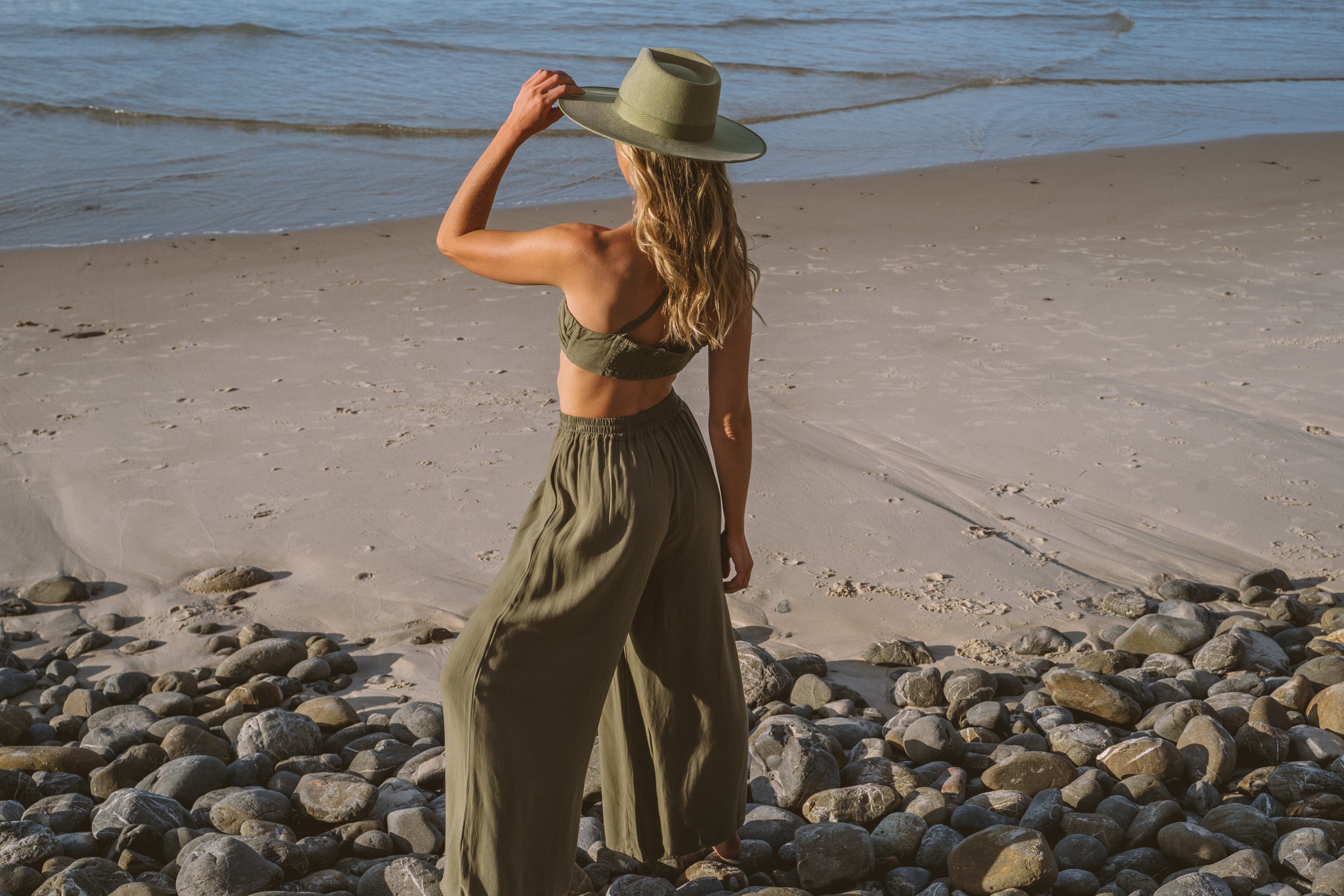 Solana Gathered Tie Top - Pandanus Green