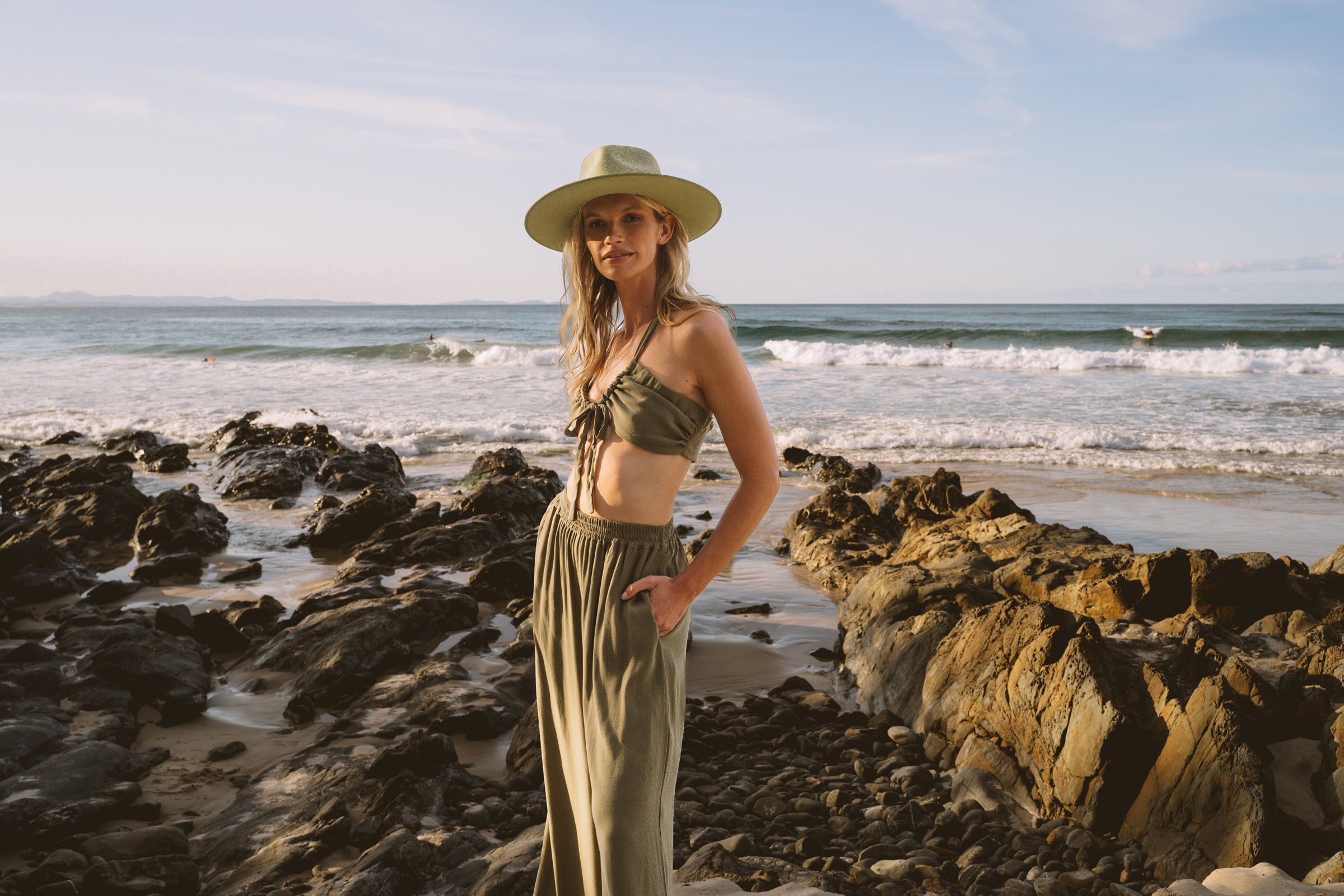 Solana Gathered Tie Top - Pandanus Green