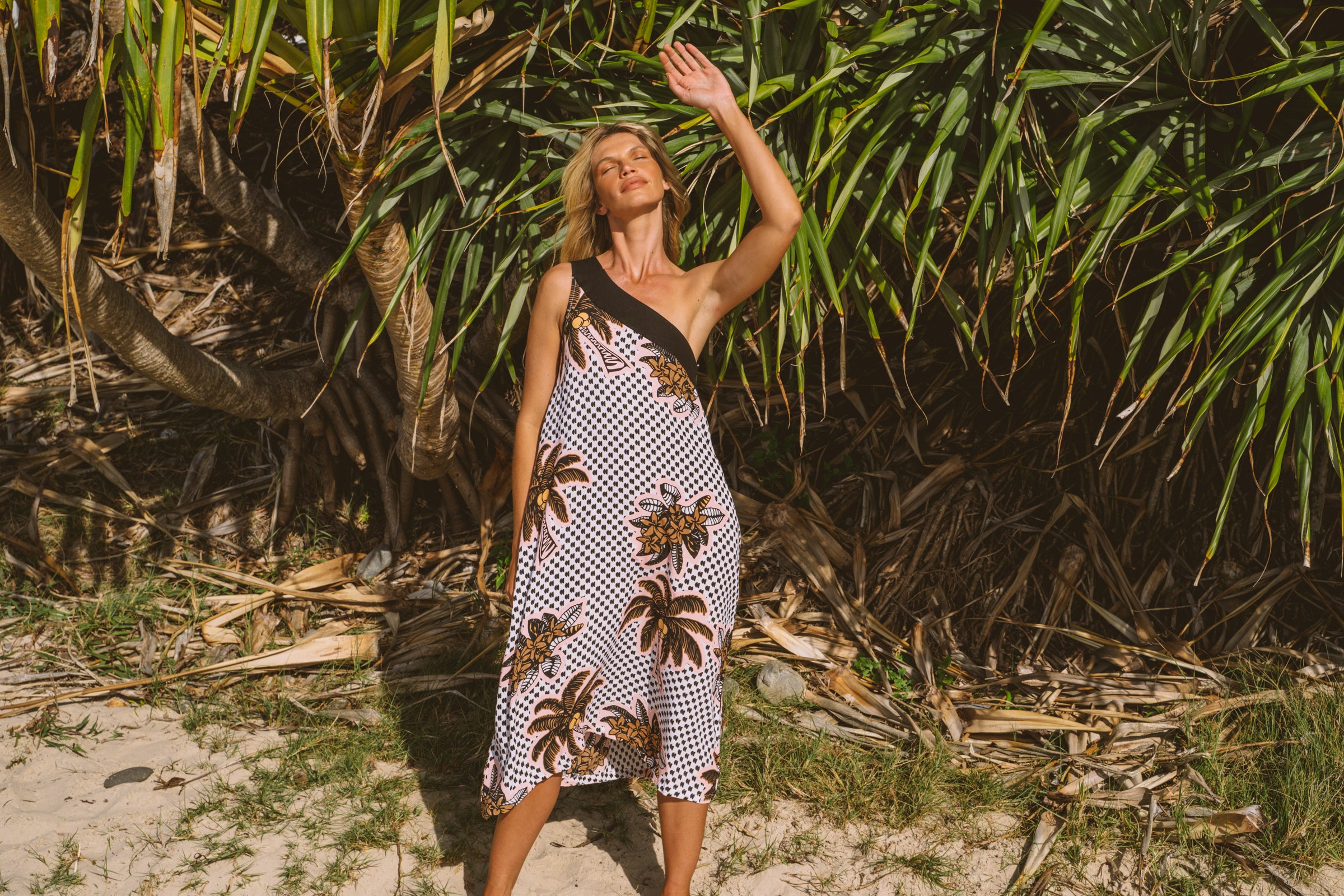 Paradise Palm One Shoulder Maxi Dress