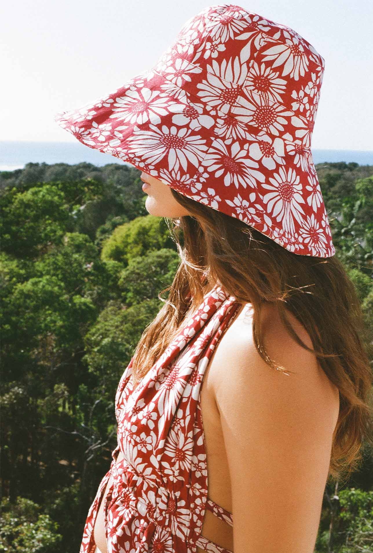 Delilah Linen Sun Hat - Cherry